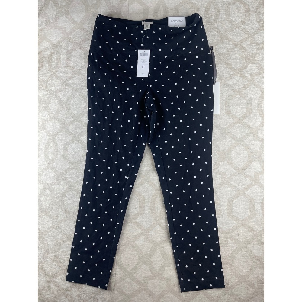 Chico's Zenergy So Slimming Women 0 Small Black Polka Dot Legging Crop Pants NWT